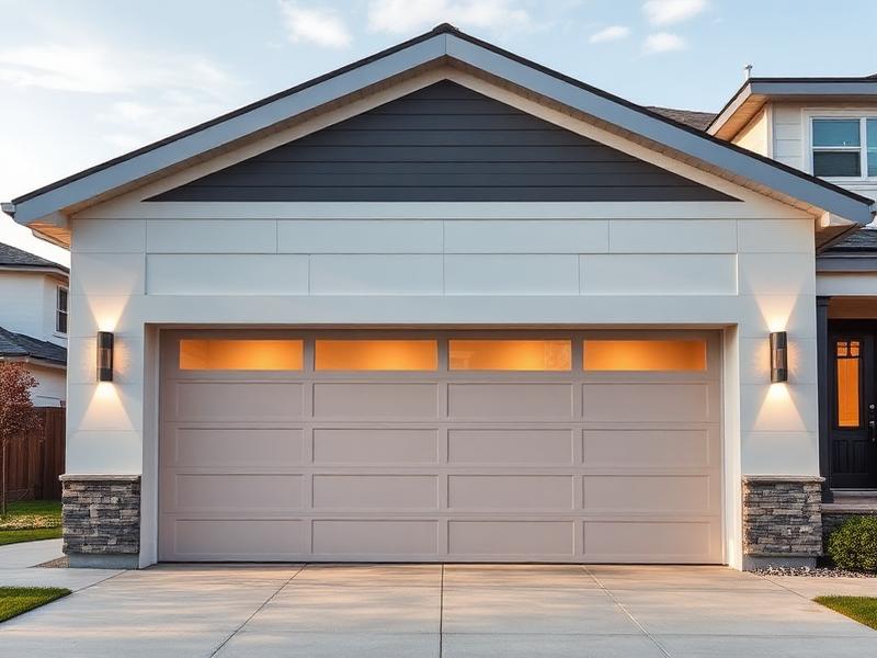 Elegant new insulated garage door on luxury modern home showcasing energy efficiency