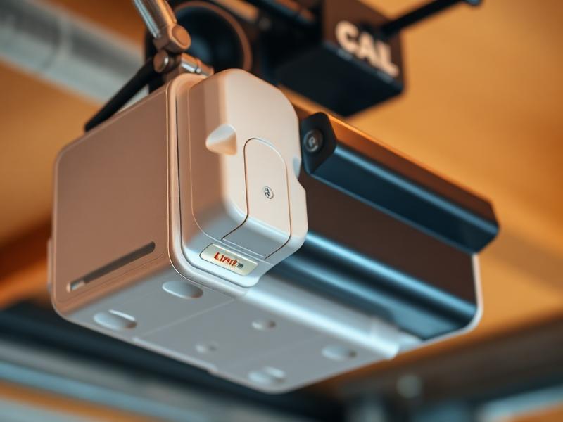 Garage door opener limit switch mechanism close-up showing adjustment controls